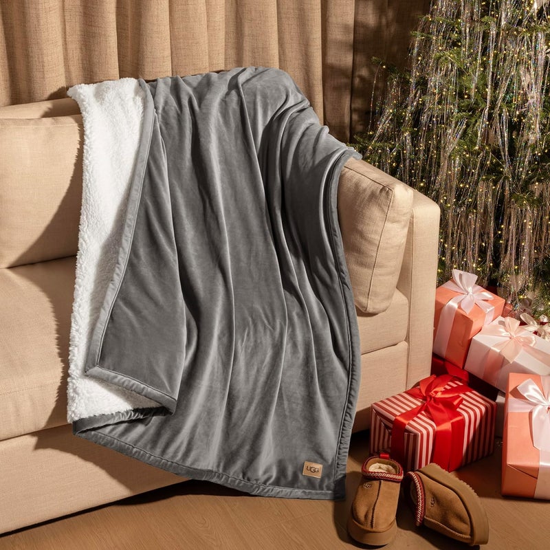 UGG Bliss Throw Blanket Plush Soft Fleece Fluffy Blankets for Bed or Couch Oversized Warm Reversible Machine Washable Medium Weight Home Decor Giftable Throw, 50-inch x 70-inch, Charcoal Grey - Image 2